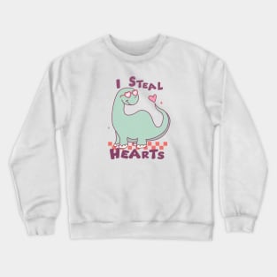 I Steal Hearts Cute Dinosaur With Heart Glasses Valentines Day Crewneck Sweatshirt